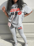 LW Plus Size Lip Letter Print Pants Set