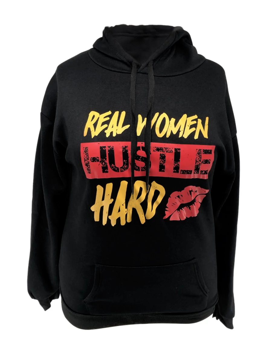 LW Plus Size Hustle Hard Lip Print Hoodie 1X