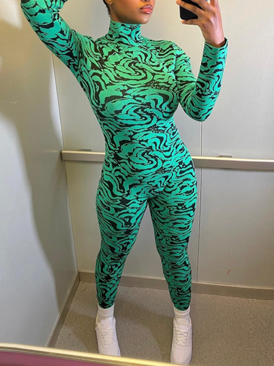 LW Turtleneck Graffiti Print Skinny Jumpsuit