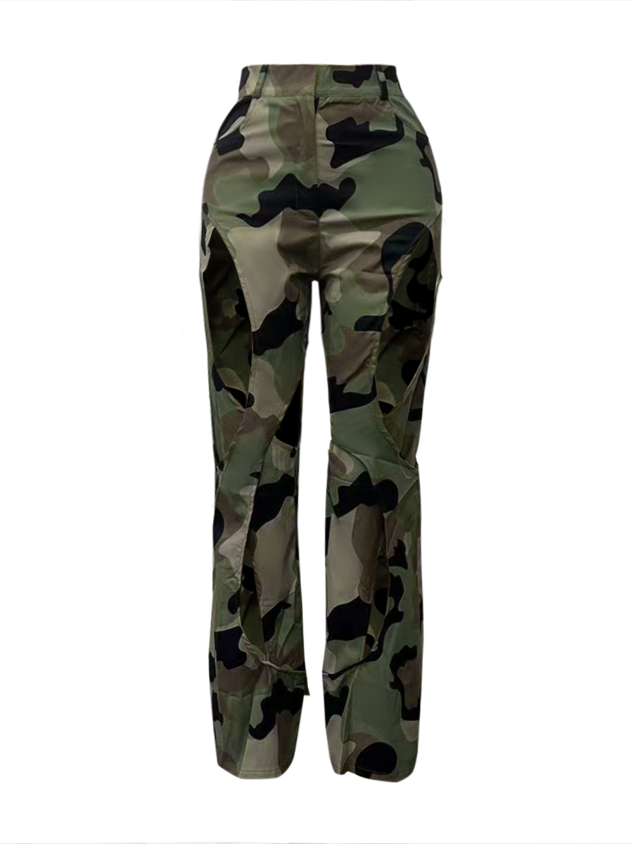 LW Camo Print Cut Out Wide Leg Cargo Pants