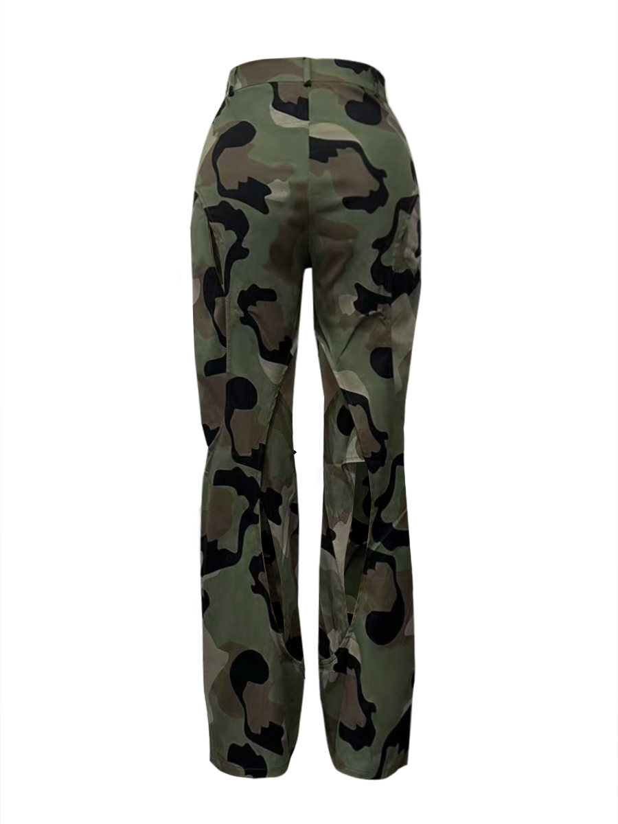 LW Camo Print Cut Out Wide Leg Cargo Pants