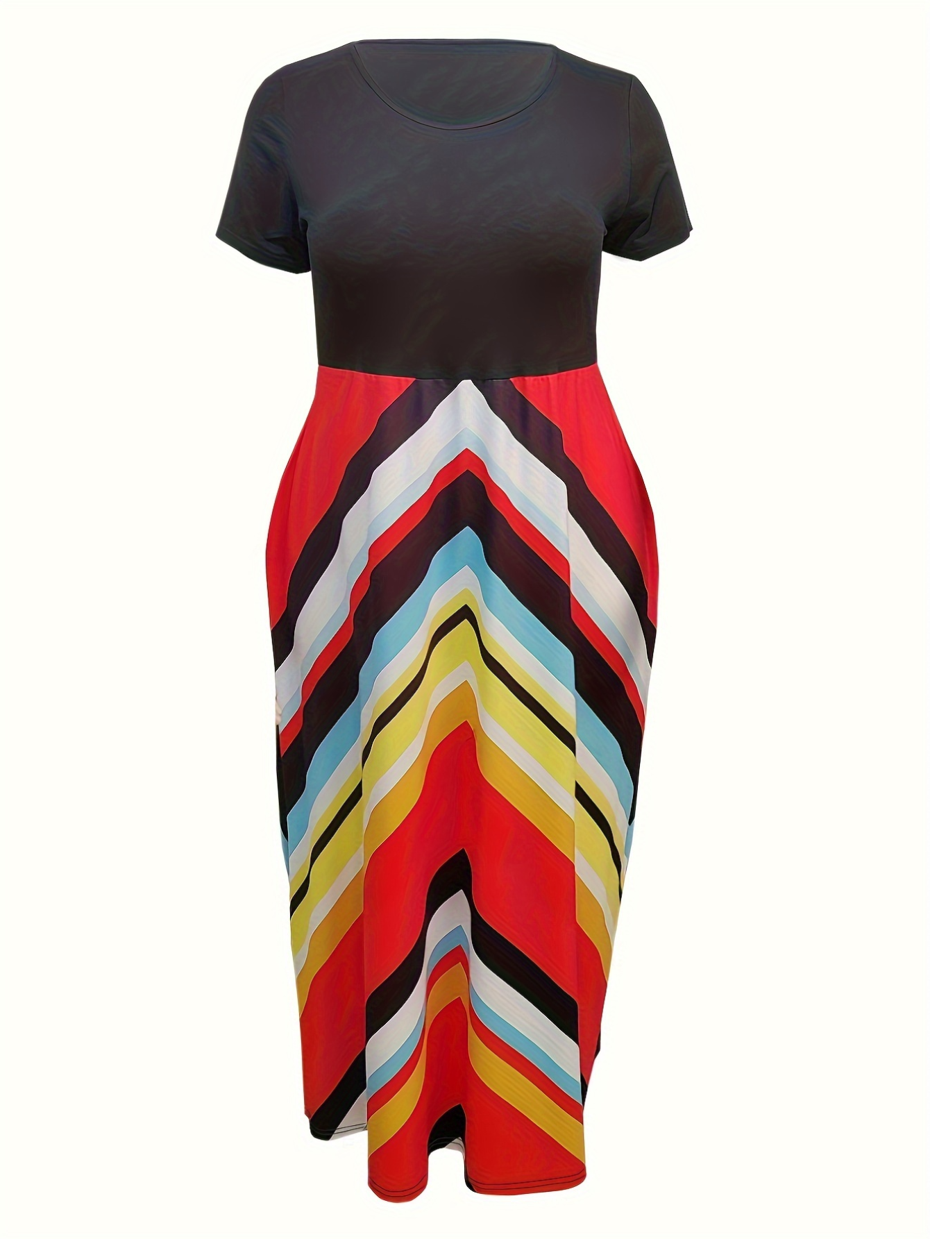 LW BASICS Plus Size Striped Patchwork A Line Dress