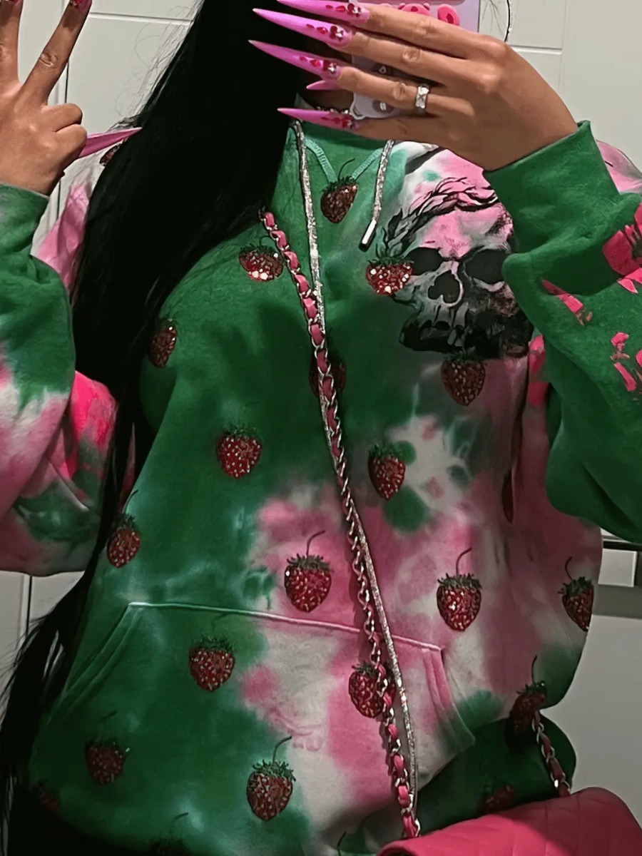 LW Skull Head Print Tie Dye Hoodie