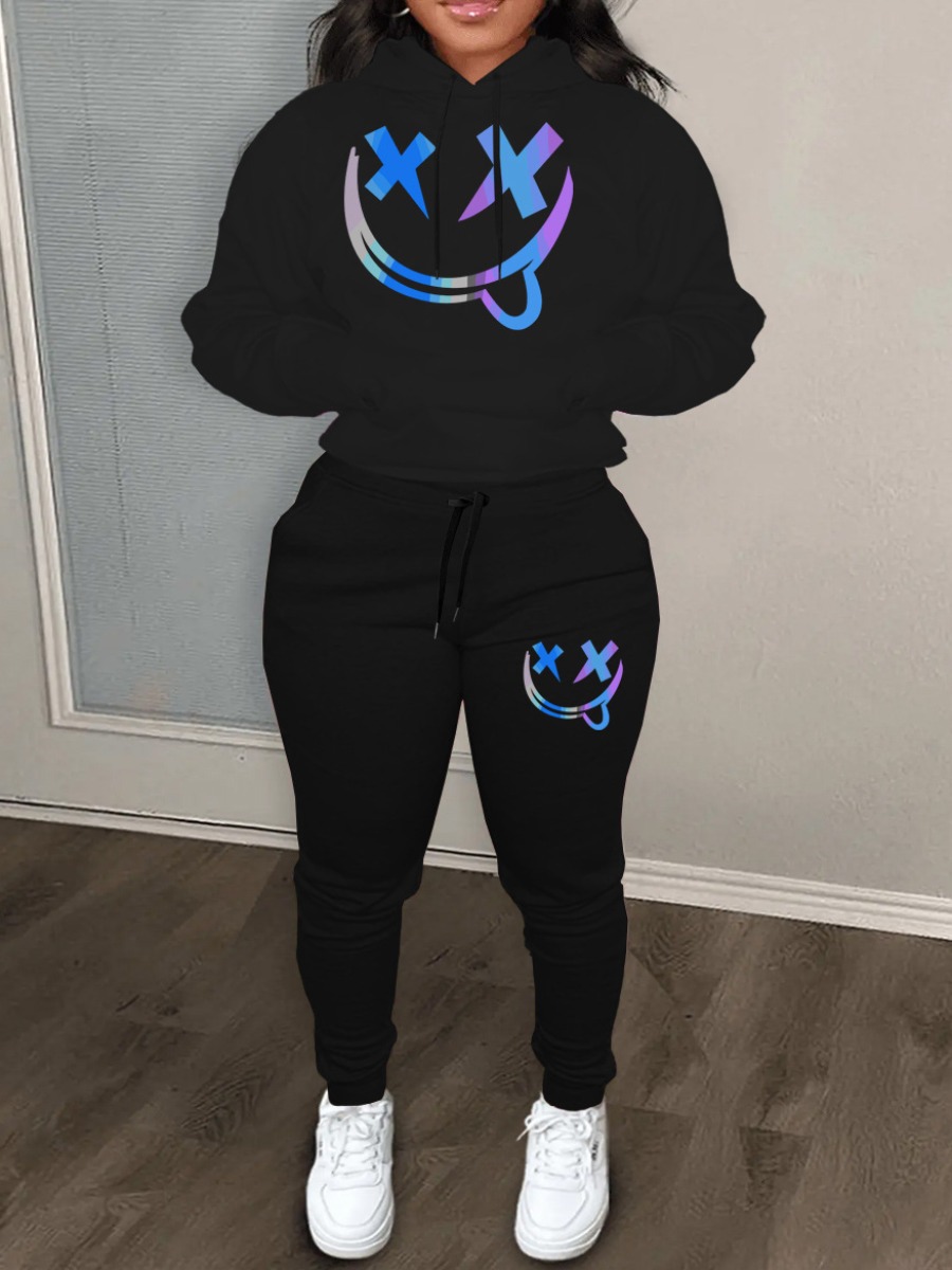 LovelyWholesale Plus Size Gradient Kangaroo Pocket Tracksuit Set Fall Long Sleeve Casual Hooded Collar  3X Spring Summer 2024