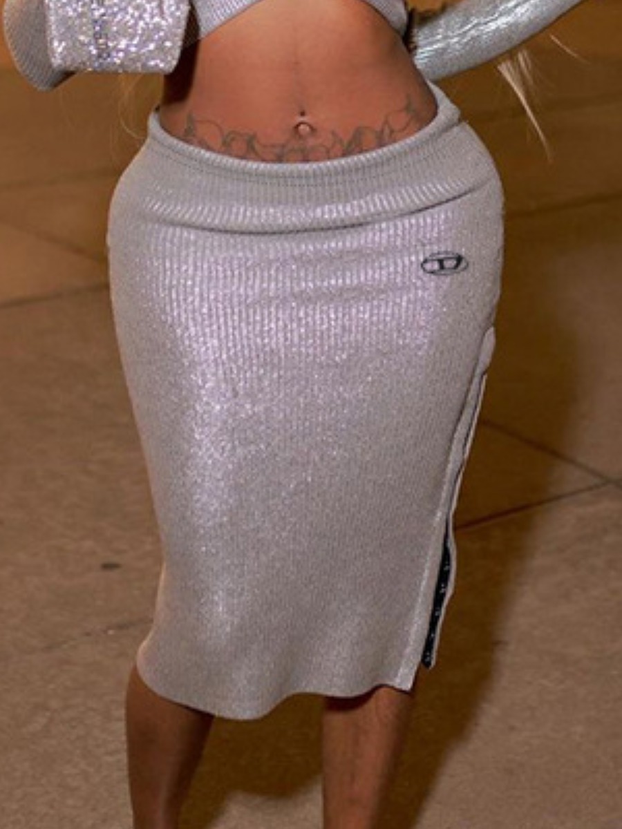 LovelyWholesale Sequined Zipper Design Skirt Summer Nine Points Sleeve Casual Spring Summer 2024