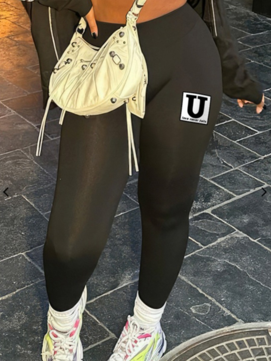 LovelyWholesale High Waist Letter Print Skinny Pants Spring|Fall Casual None Spring Summer 2024