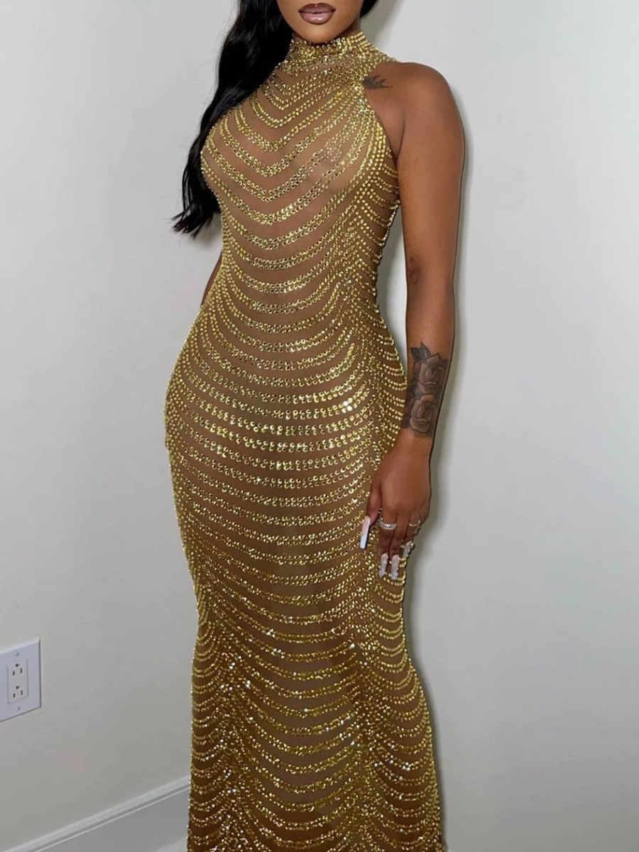 LW Sequined See Through Bodycon Dress