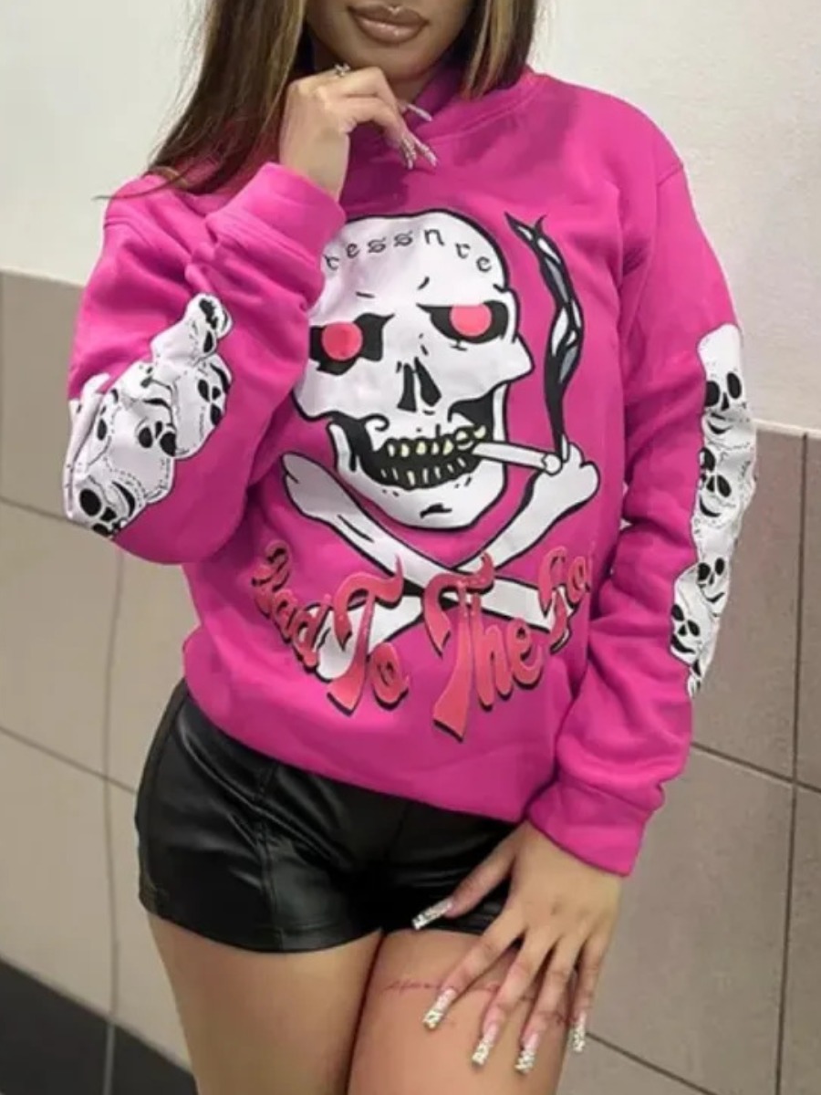 LW Pattern Print Skull Head Loose Sweatshirt