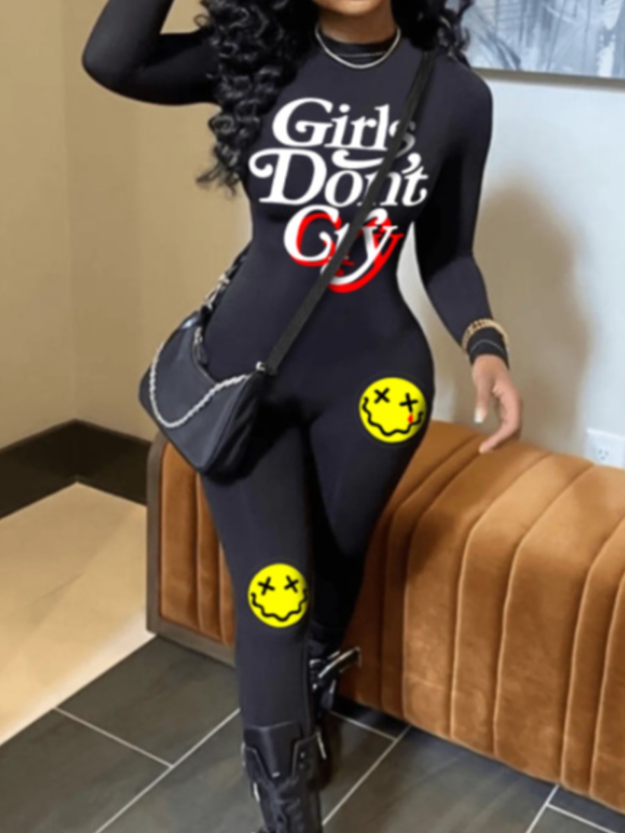 LW Plus Size Cartoon Letter Print Skinny Jumpsuit