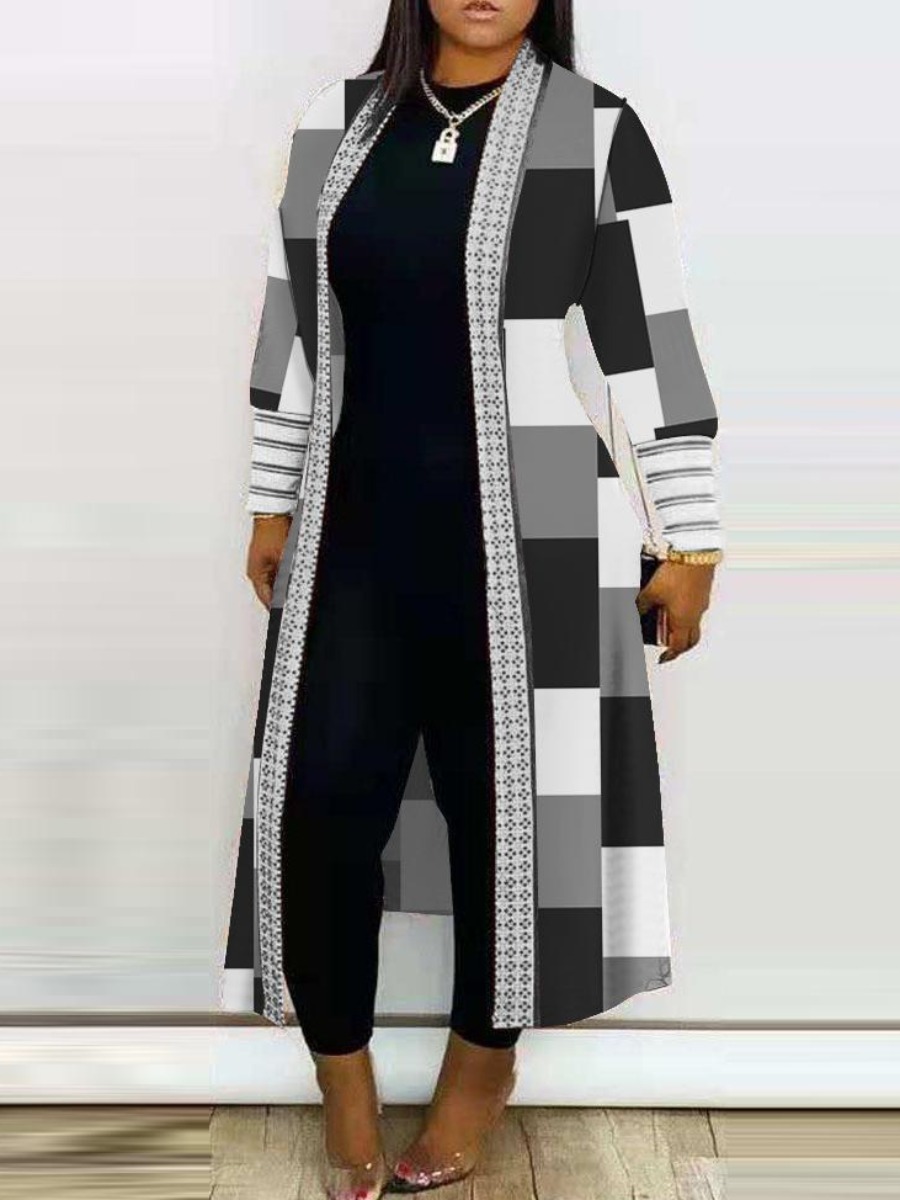 LW Plus Size Plaid Print Patchwork Loose Coat