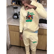 LW Men Cartoon Letter Print Kangaroo Pocket Tracks