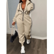 LW Hooded Collar Zipper Design Jumpsuit