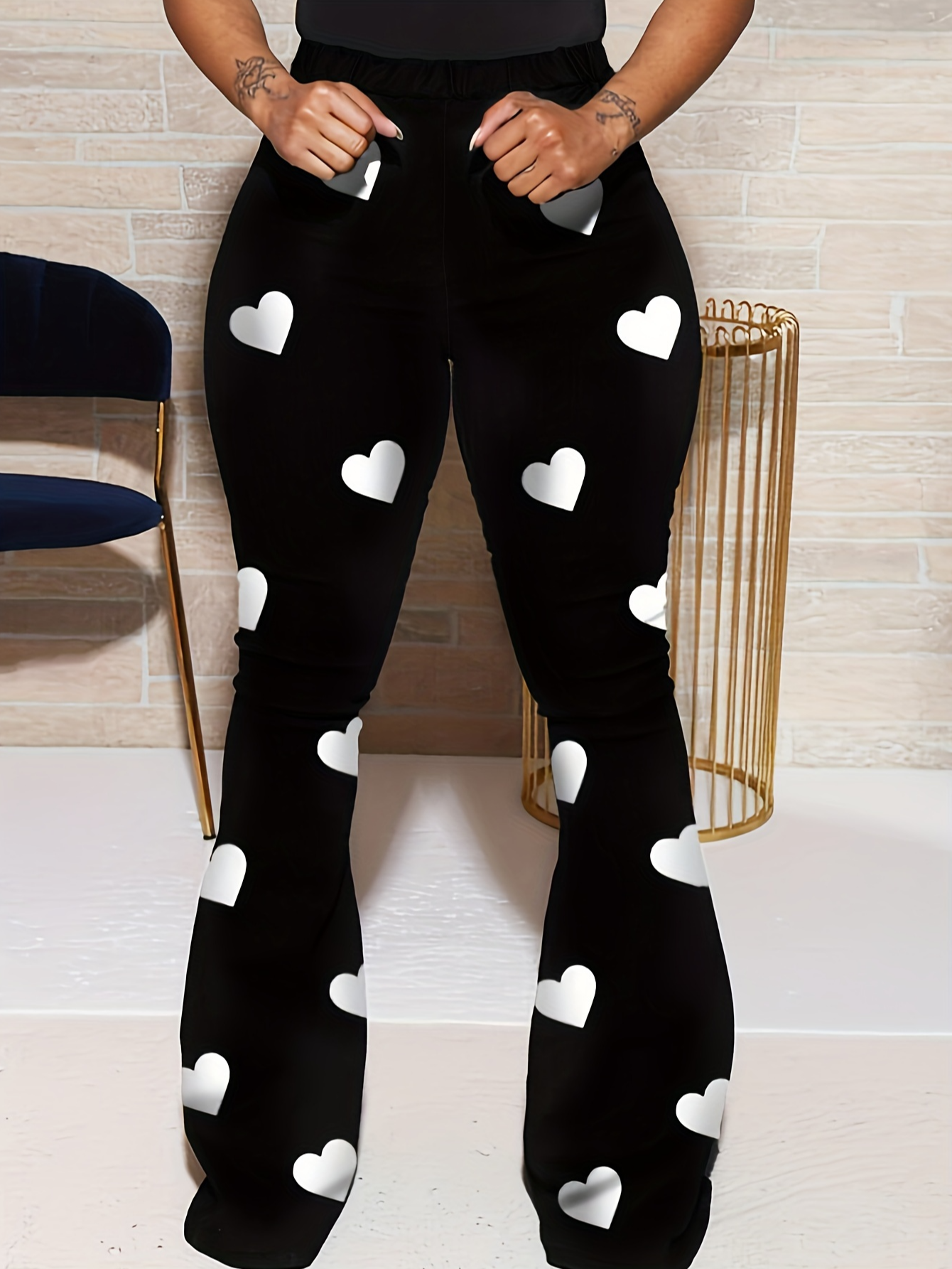 LW High Waist Heart Print Flared Pants
