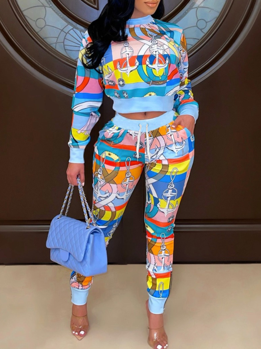 LW Mixed Print Drawstring Tracksuit Set
