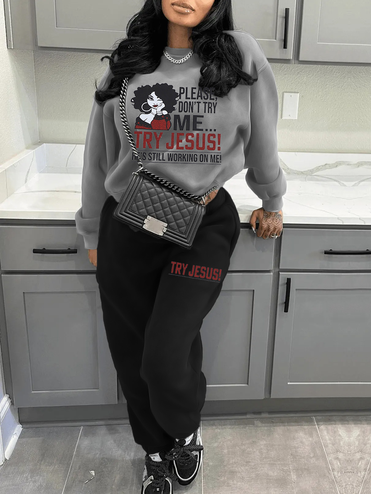 LW Plus Size Dropped Shoulder Figure Letter Print Pants Set