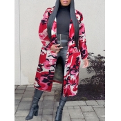 LW Camo Letter Print Pocket Design Trench Coat