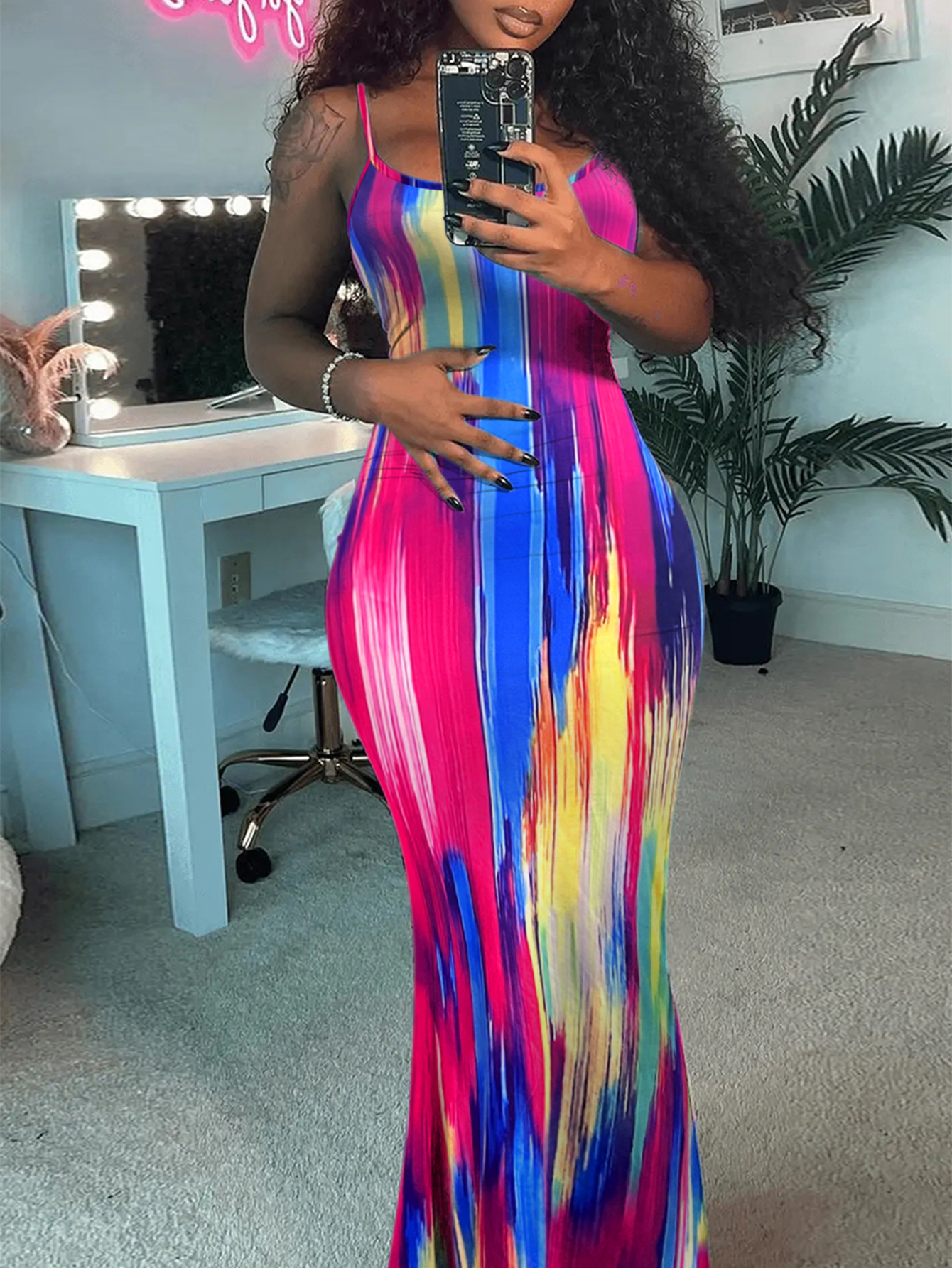 LovelyWholesale Gradient Bodycon Cami Dress Summer Sleeveless Vacation None U Neck Spring Summer 2024