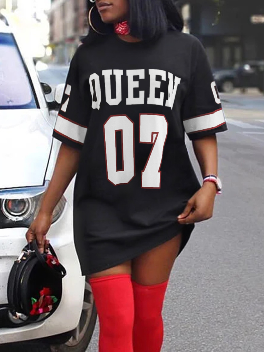 LW Queen Letter Print T-shirt Dress