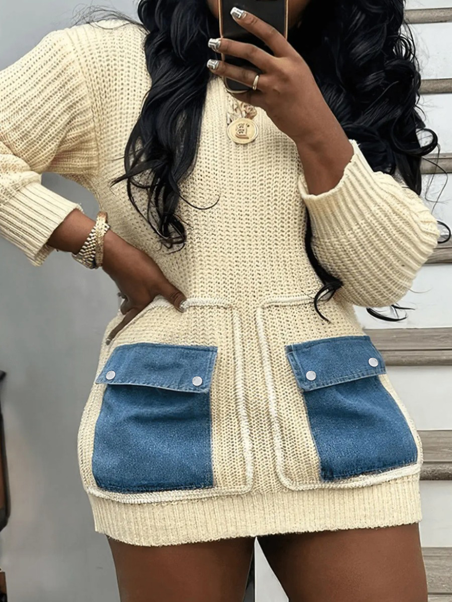 LW Round Neck Pocket Design Sweater