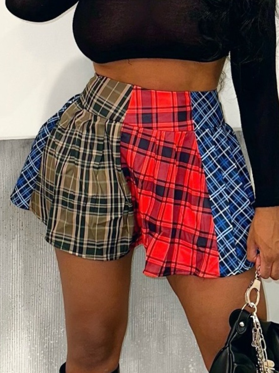 LW Plaid Print Patchwork Shorts