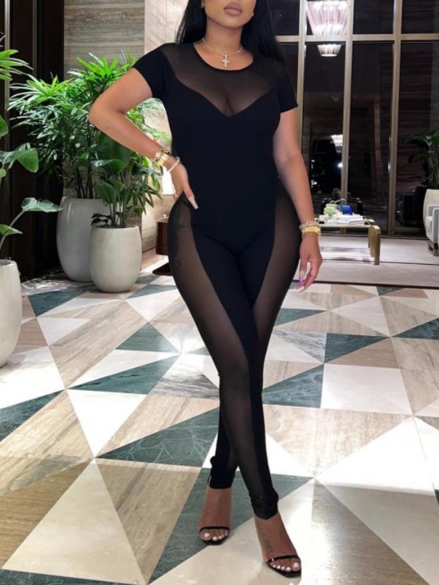 LW SXY Round Neck See Through Skinny Jumpsuit