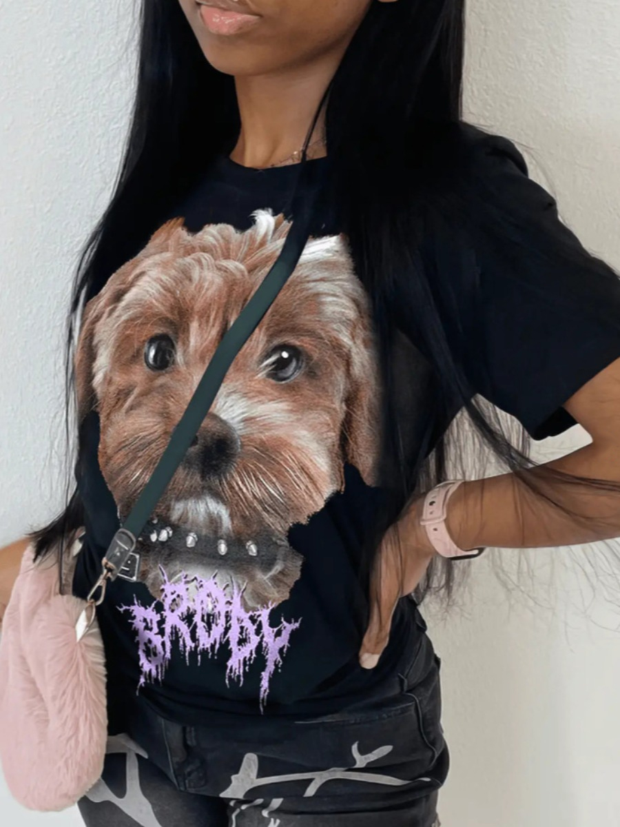 LovelyWholesale Figure Print Regular Fit T-shirt Summer Short Sleeve Sweet None Round Neck Spring Summer 2024