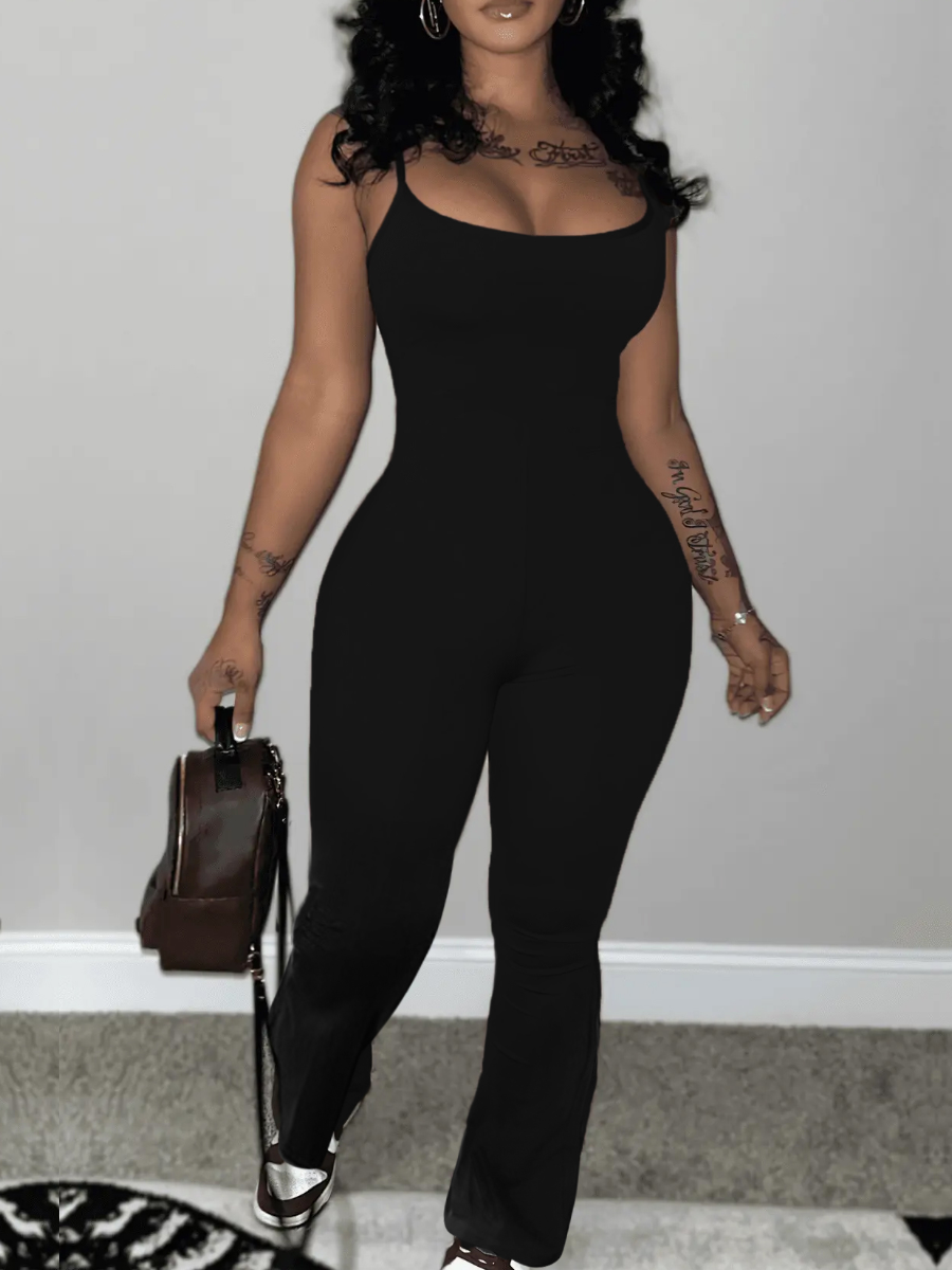LW BASICS Cross Strap Backless Flared Jumpsuit