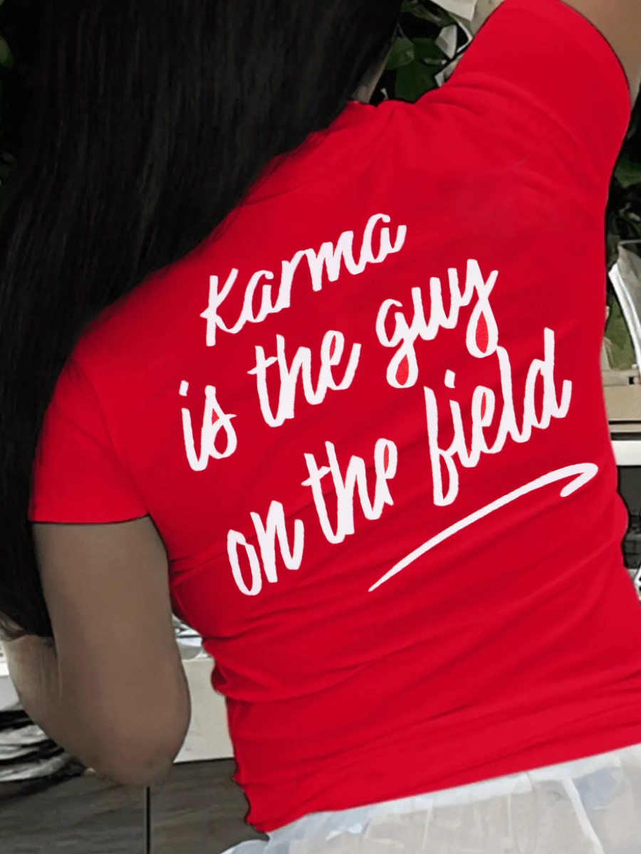 LovelyWholesale Round Neck Letter Print T-shirt Summer Short Sleeve Casual None Round Neck Spring Summer 2024