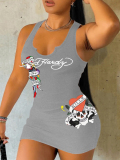 LW Skull Head Letter Print Cami Dress