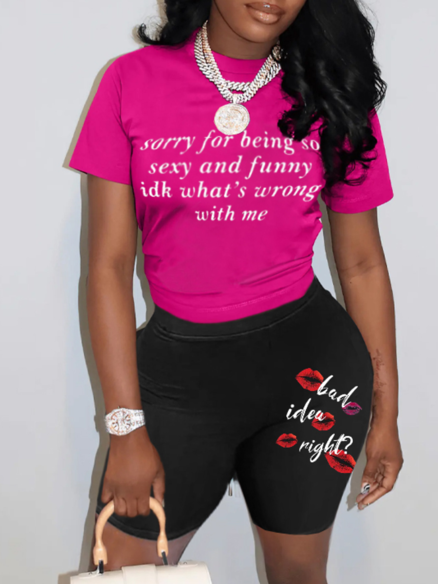 LW Lip Letter Print Shorts Set