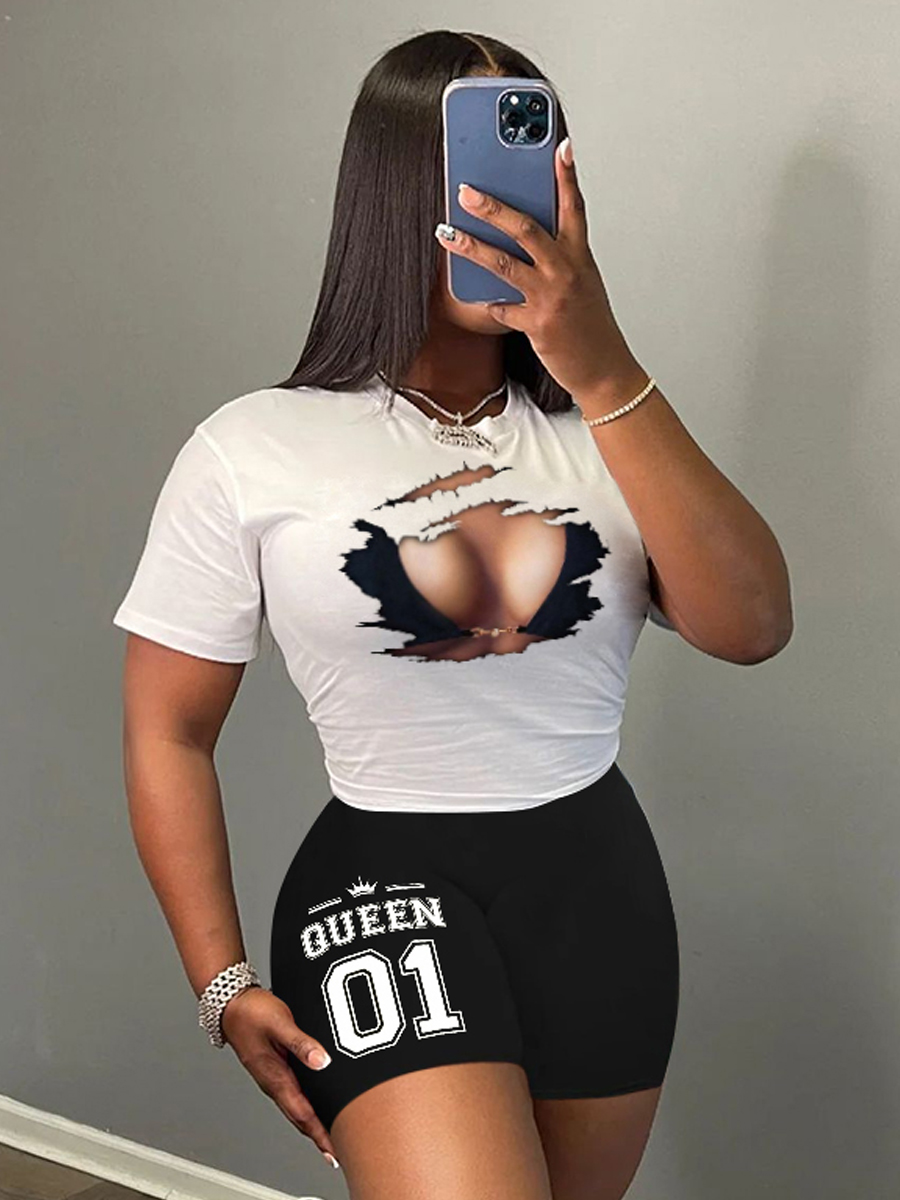 LW Body Queen Letter Print Shorts Set