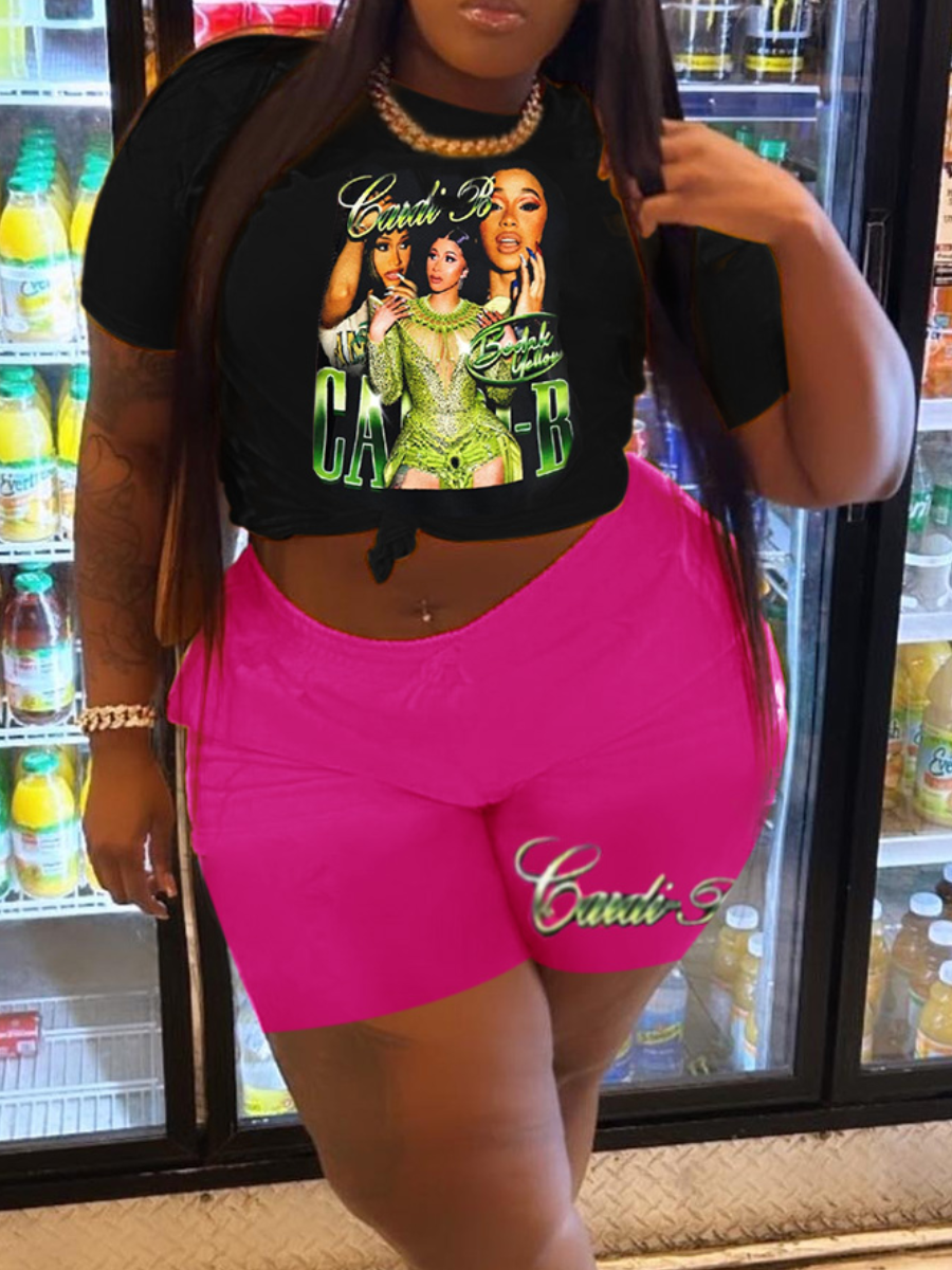 LW Plus Size Figure Letter Print Shorts Set