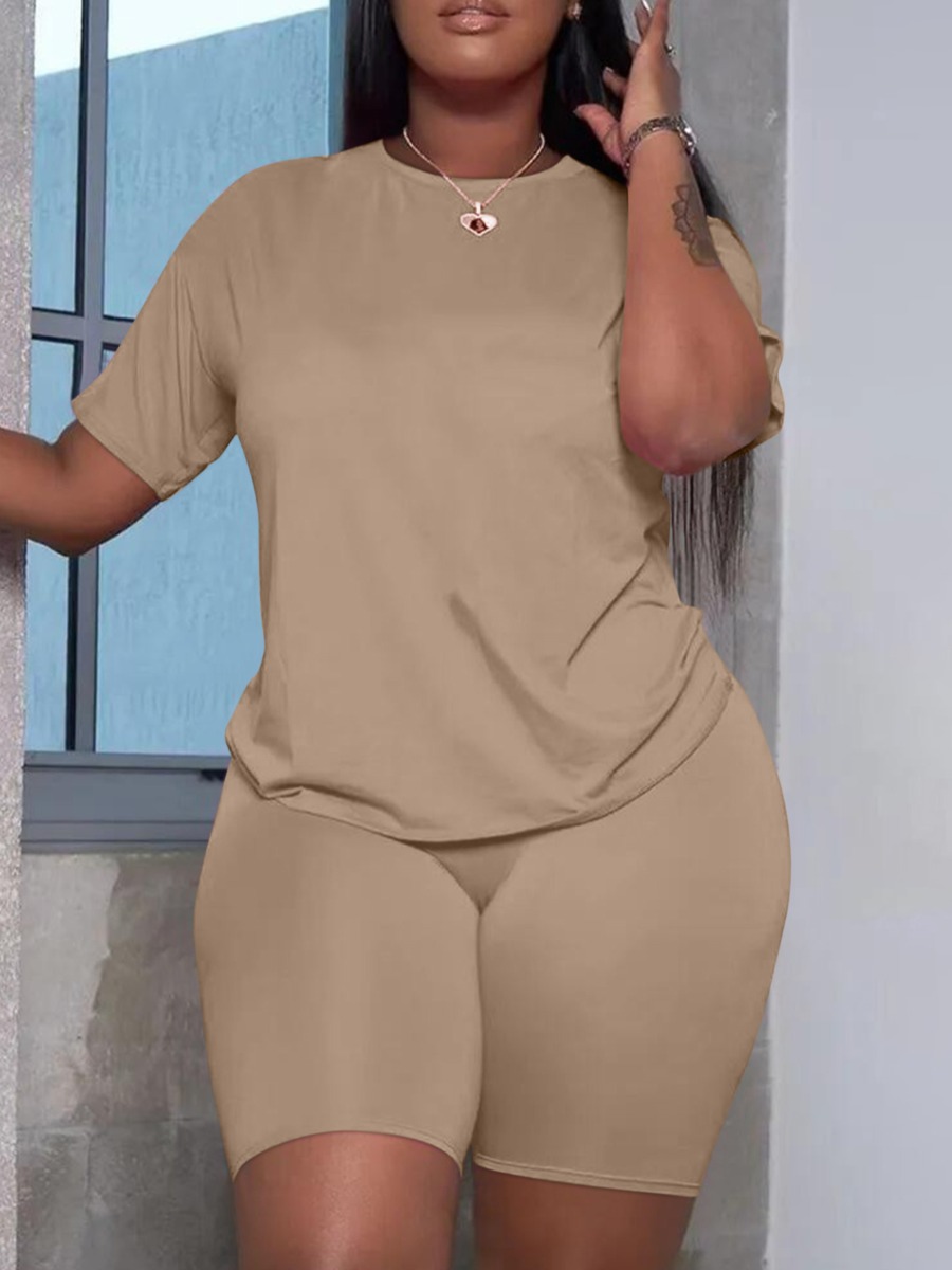 LW Plus Size Round Neck Plain Regular Fit Shorts S