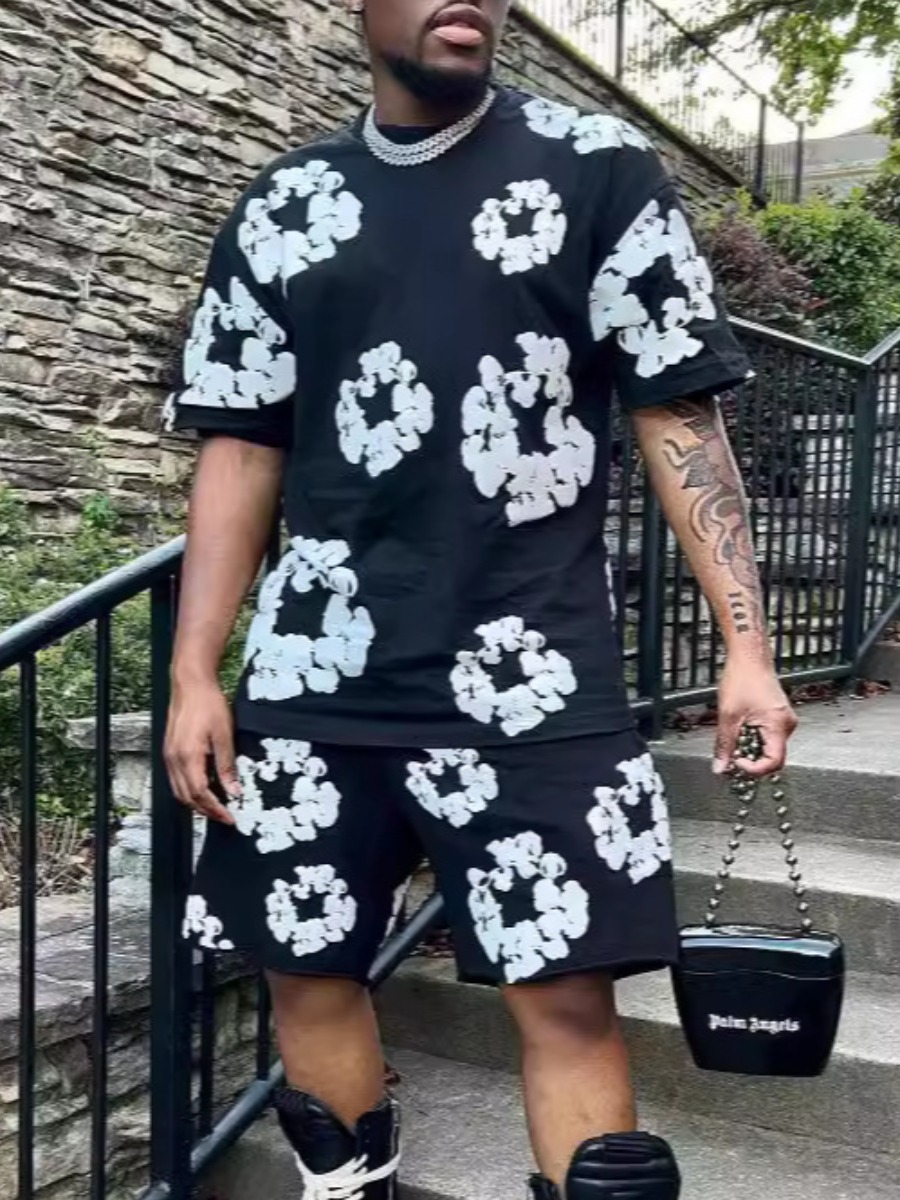 LW BASICS Men Floral Print Drawstring Shorts Set