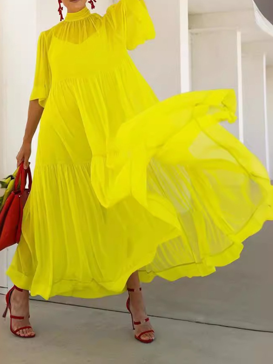 LW SXY Plus Size See Through Ruffle Design A Line Dress