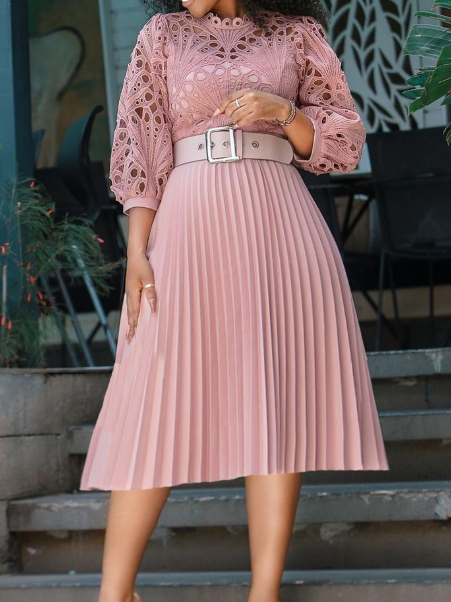 LW Plus Size Mesh Belt Design A Line Dress