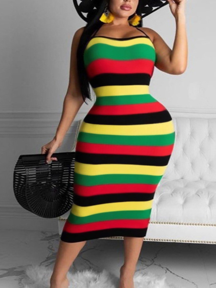 LW Plus Size Striped Backless Bodycon Dress