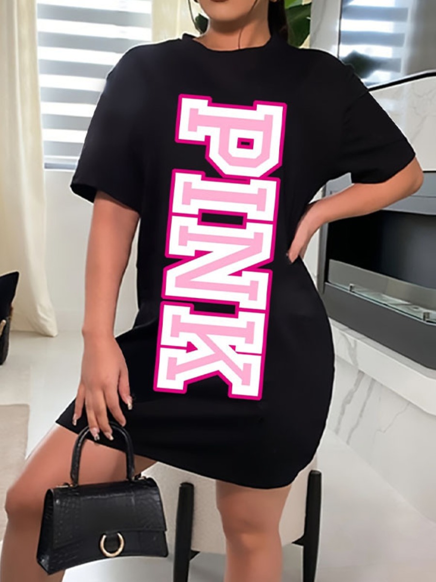 LW Plus Size Pink Letter Print T-shirt Dress