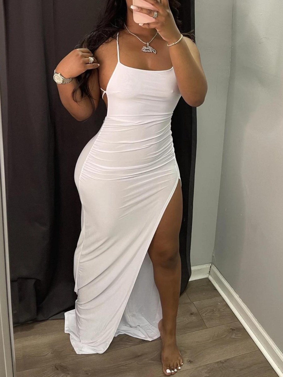 LW BASICS Thigh Slit Backless Maxi Dress