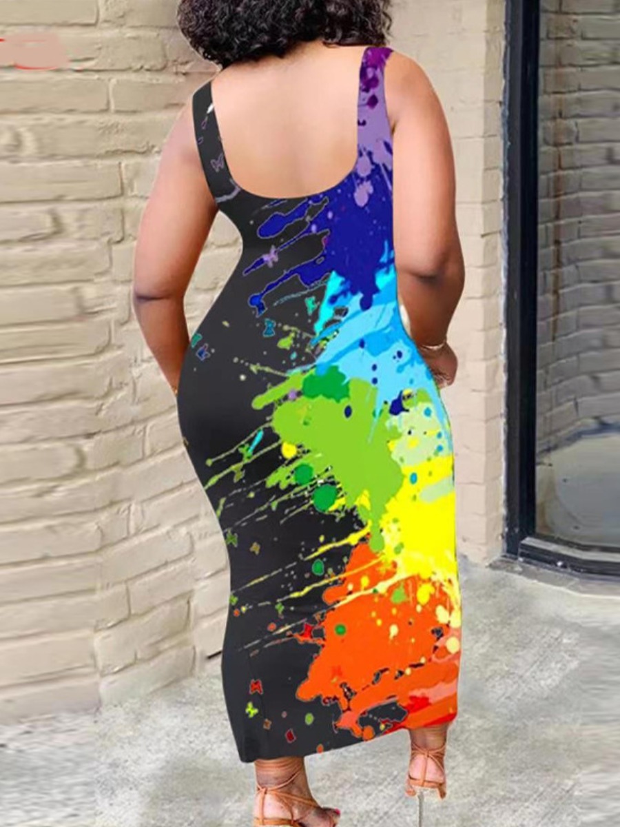 LW Plus Size Splash Ink Slit Bodycon Cami Dress 4X