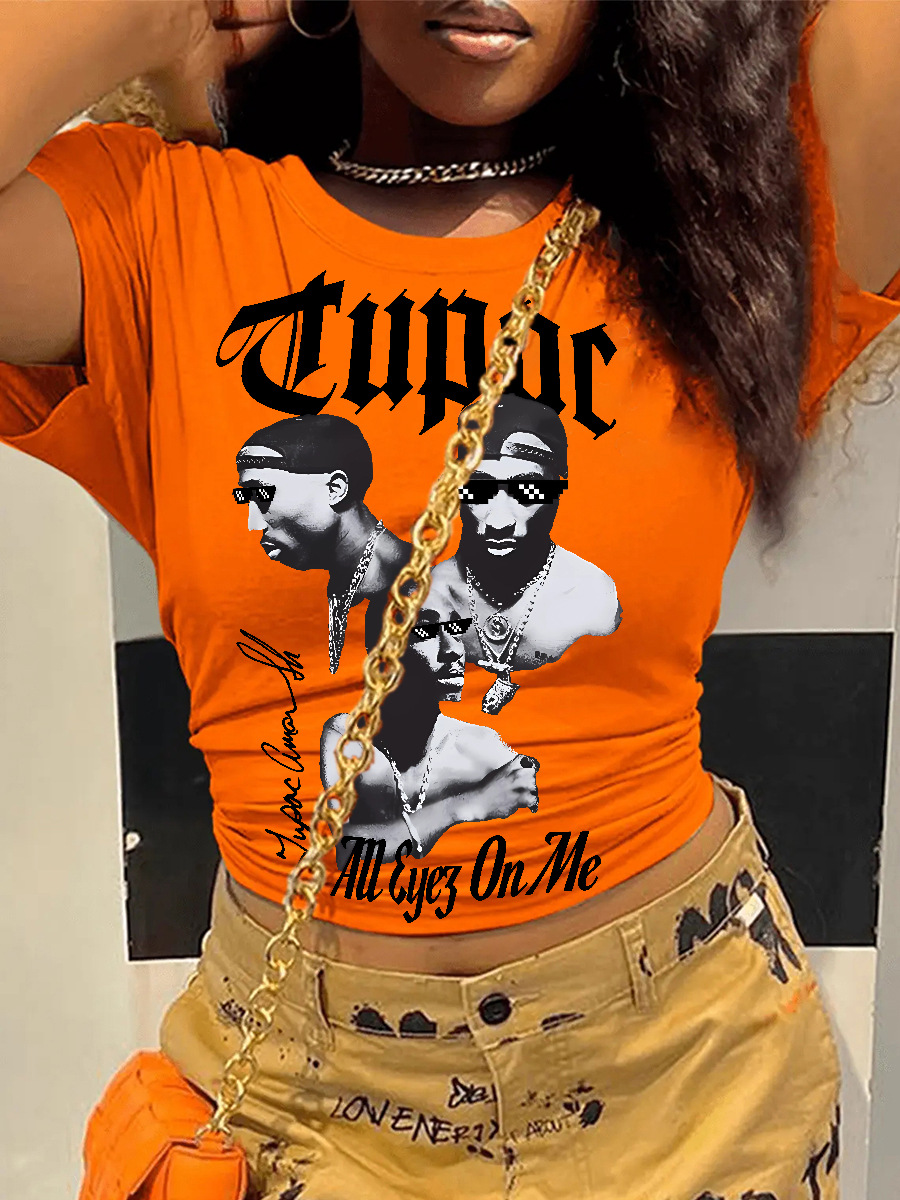 LovelyWholesale Plus Size Figure Letter Print T-shirt Summer Short Sleeve Street Basic Round Neck  5X Spring Summer 2024