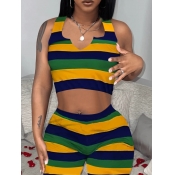 LW Crop Top Striped Skinny Shorts Set