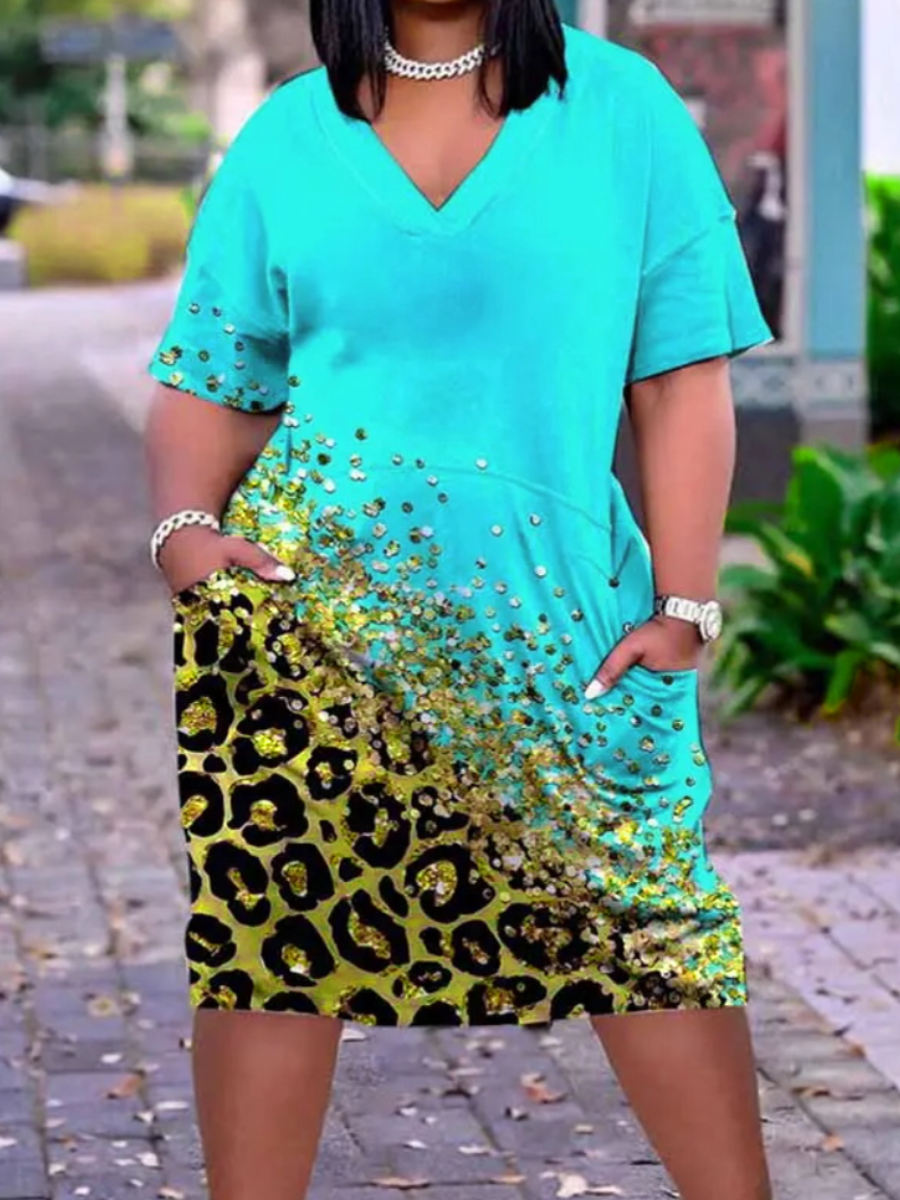 LW Plus Size Leopard Print Pocket Design Dress 1X