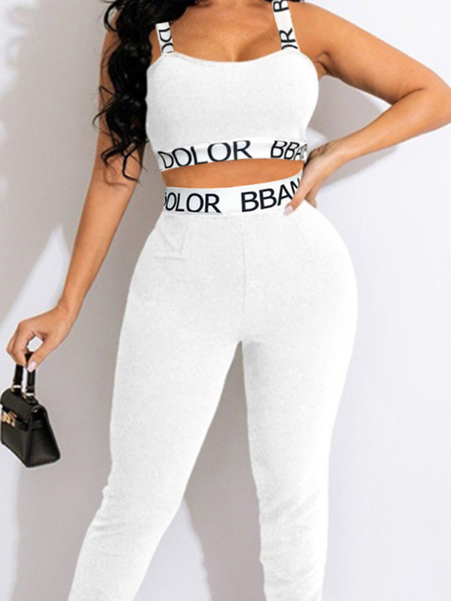 LW Plus Size Cami Letter Pattern High Waist Pants Set