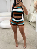 LW Crop Top Striped Shorts Set