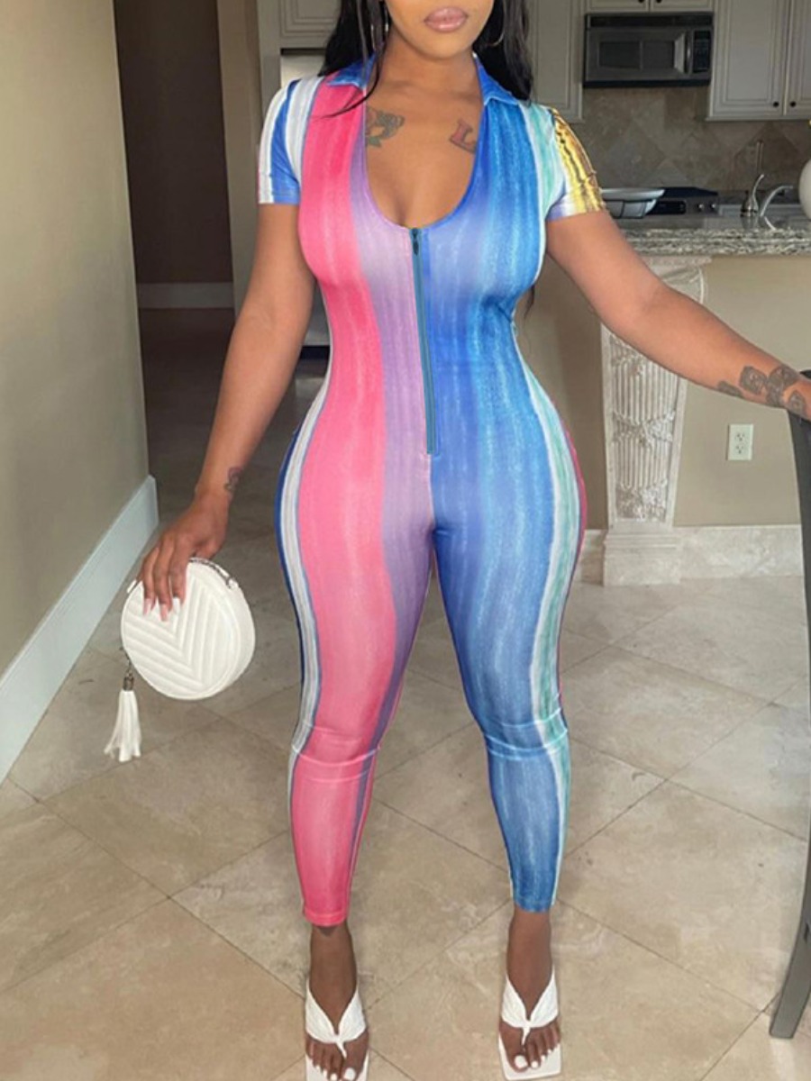 LW Zipper Design Gradient Skinny Jumpsuit