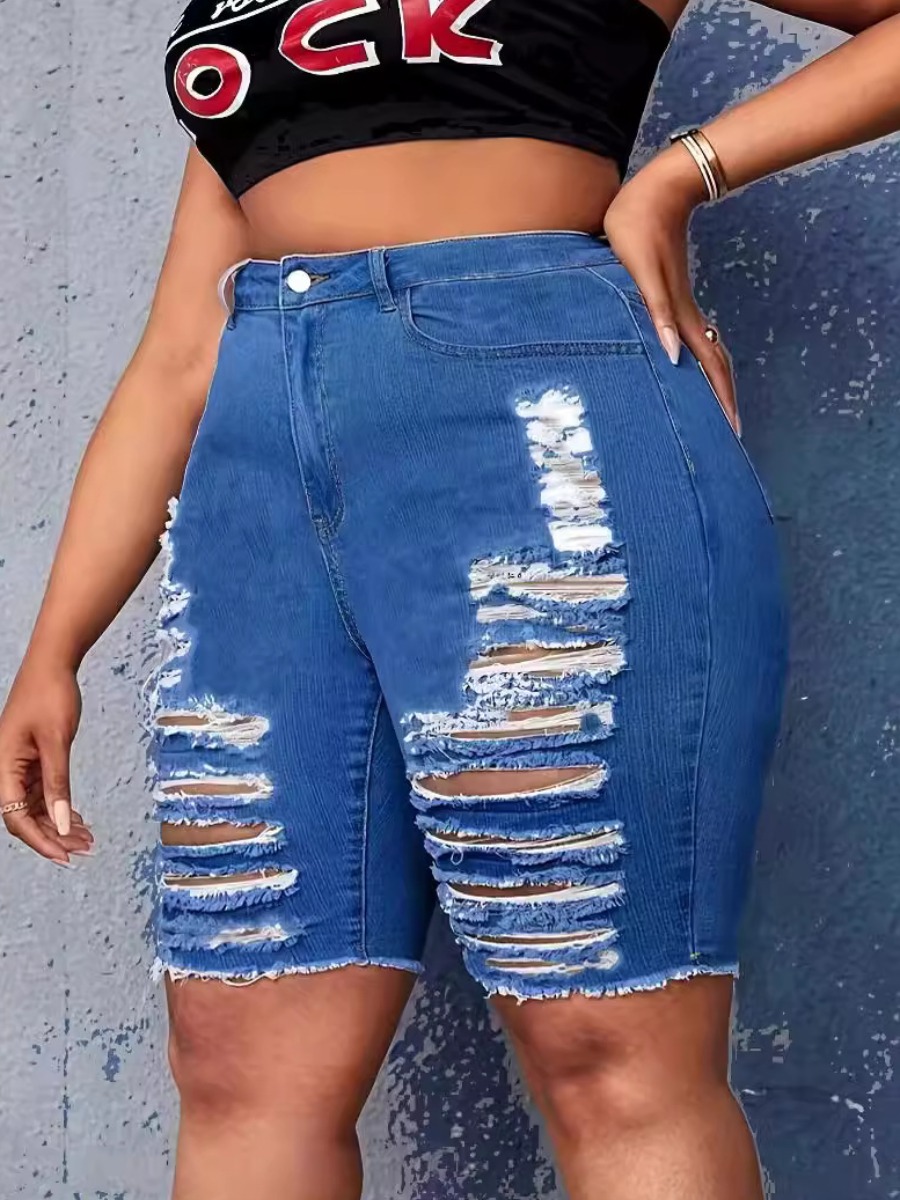 LW Plus Size Ripped Raw Edge Denim Shorts 4X