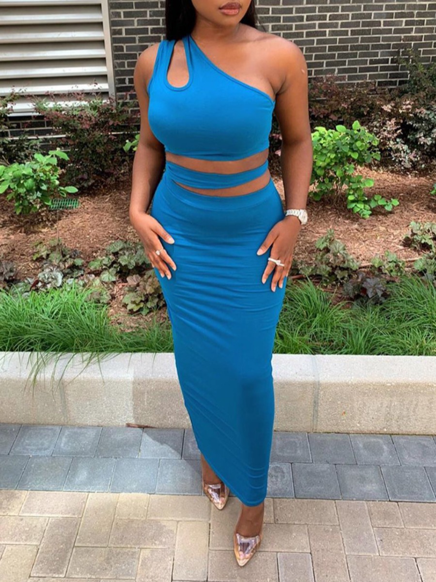 LW Cut Out Asymmetrical Solid Color Two-piece Skir