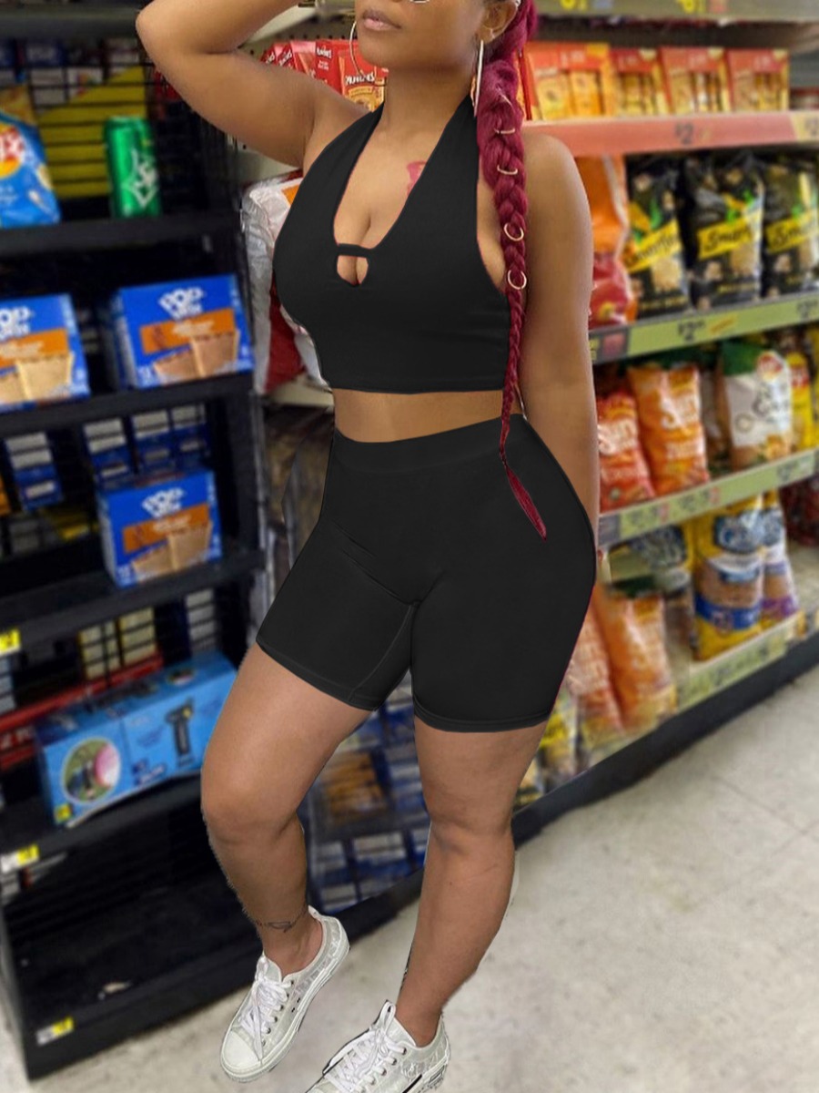 LW Crop Top Cut Out Shorts Set