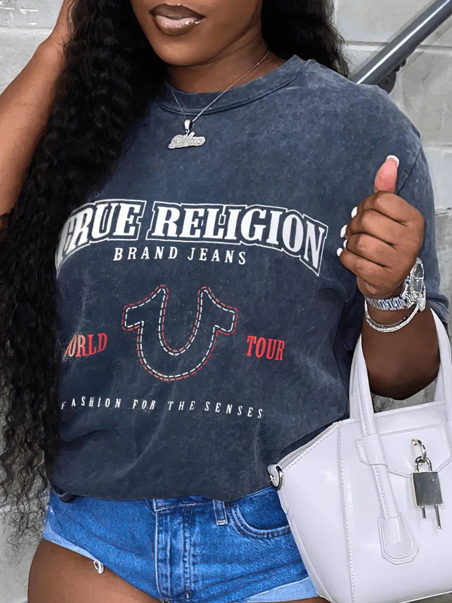 LW Plus Size Round Neck Letter Print T-shirt